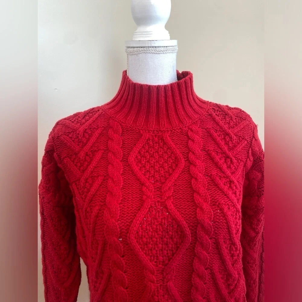 Lauren By Ralph Lauren Black Label Red Cable Knit Sweater Size Medium